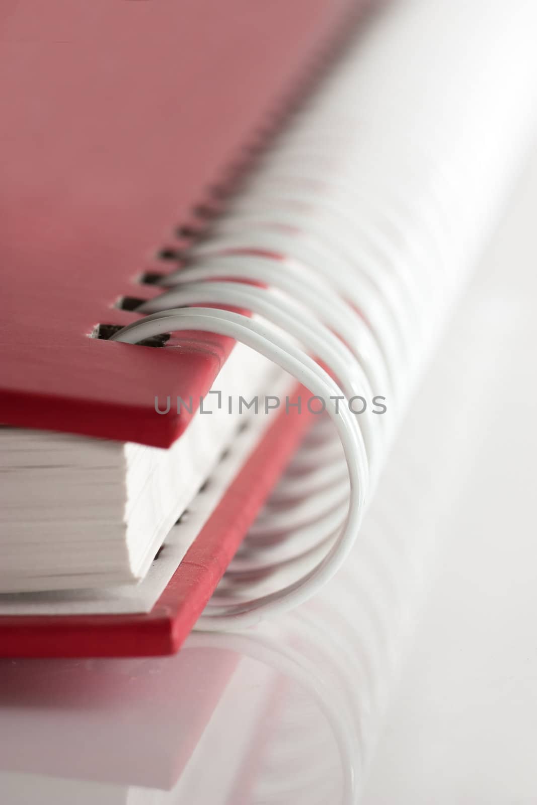 Macro view of blank spiral notebook.