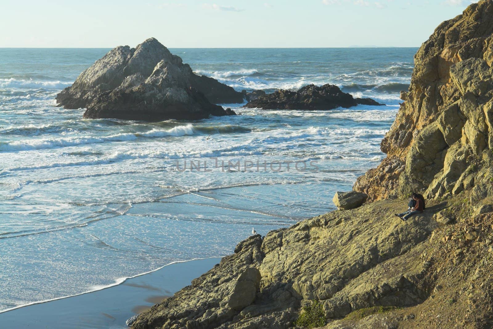 View of rock island from above in San Francisco, California