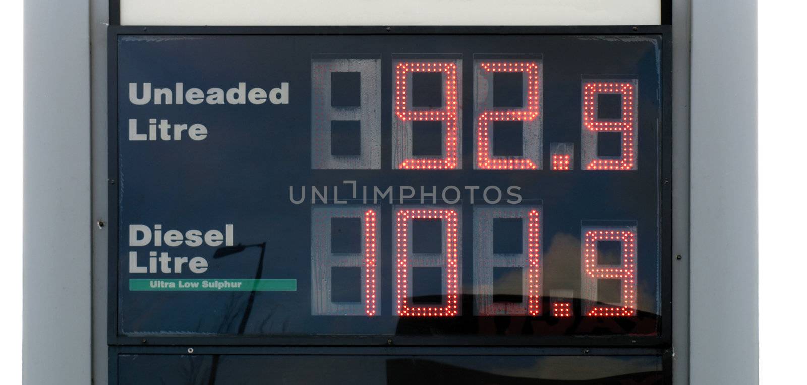 Display showing unlead and diesel gasoline price