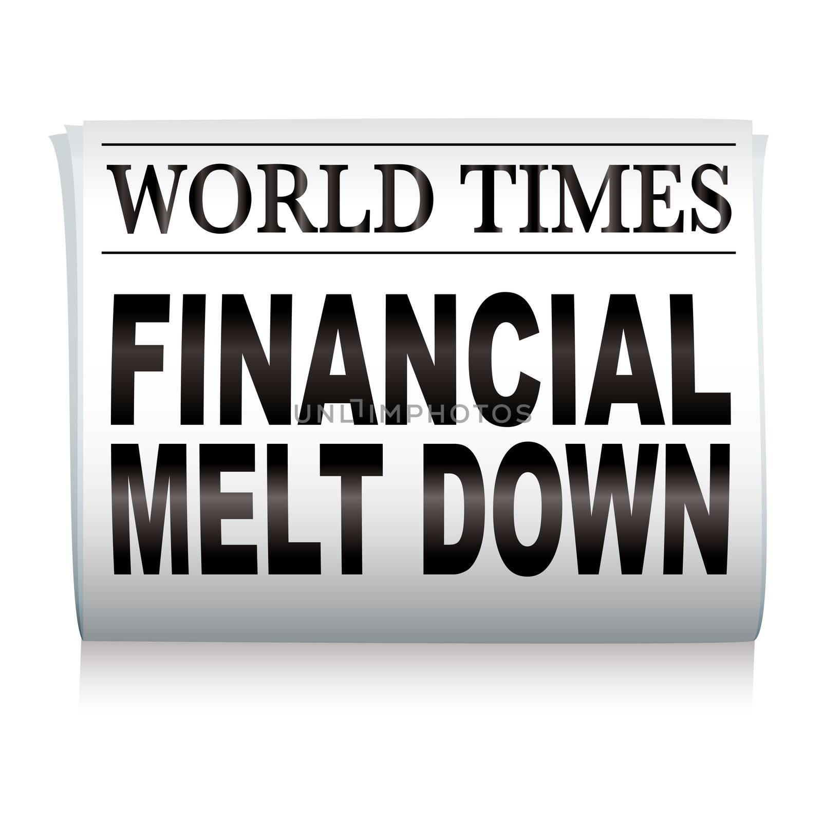 Financial credit crisis newspaper headline on white illustrated paper