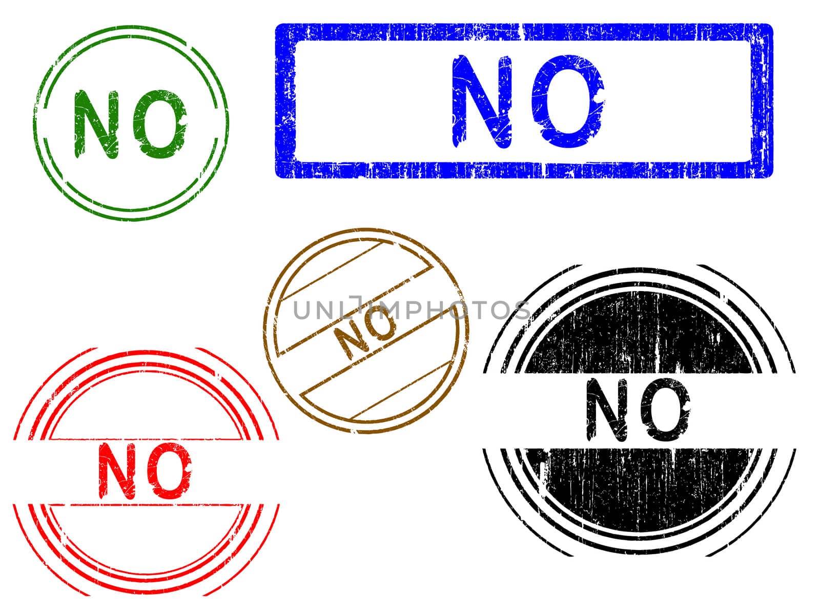5 Grunge effect Office Stamp with the word NO in a grunge splattered text. (Letters have been uniquely designed and created by hand)
