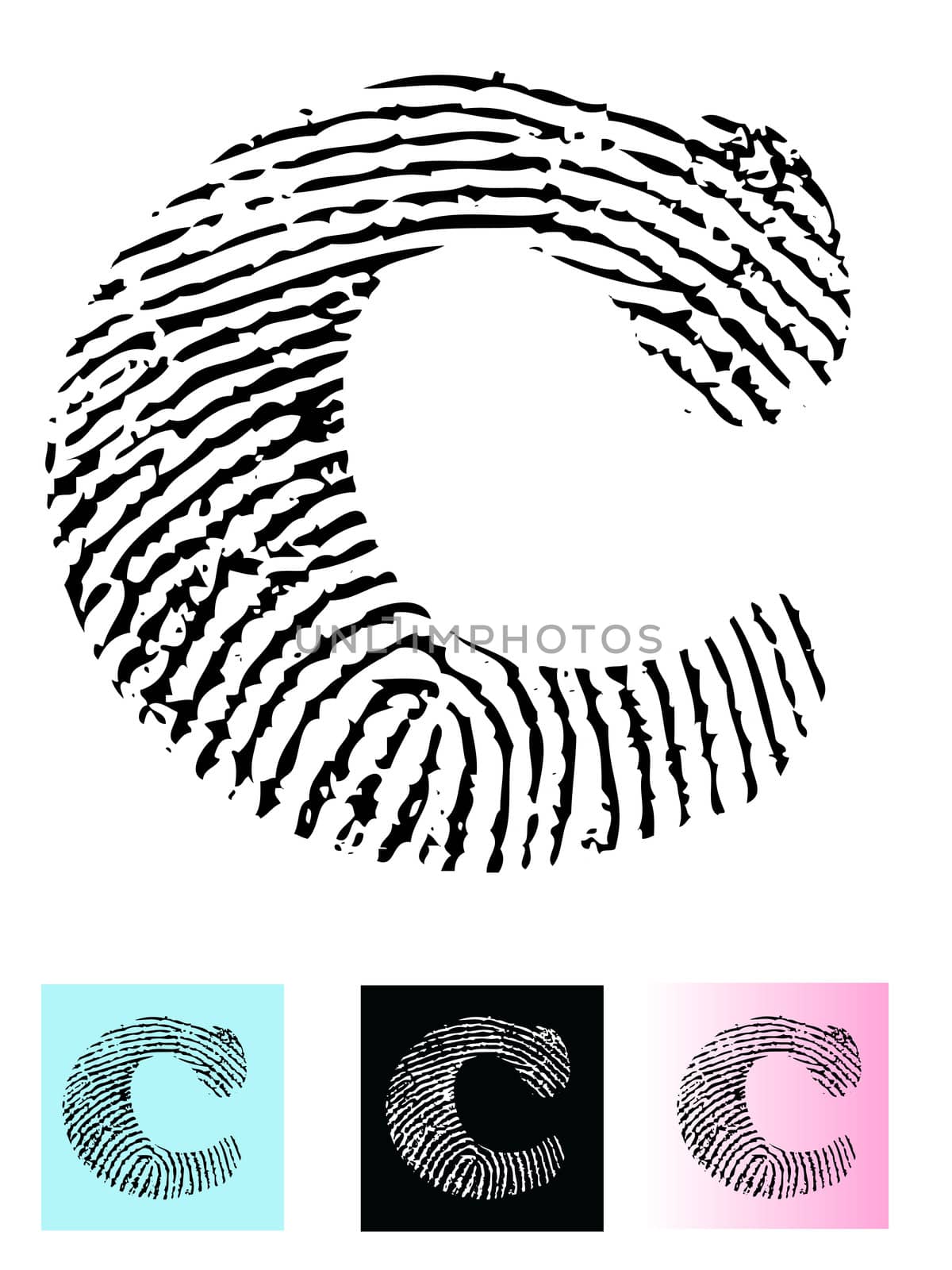 Fingerprint Alphabet Letter C (Highly detailed Letter - transparent so can be overlaid onto other graphics)
