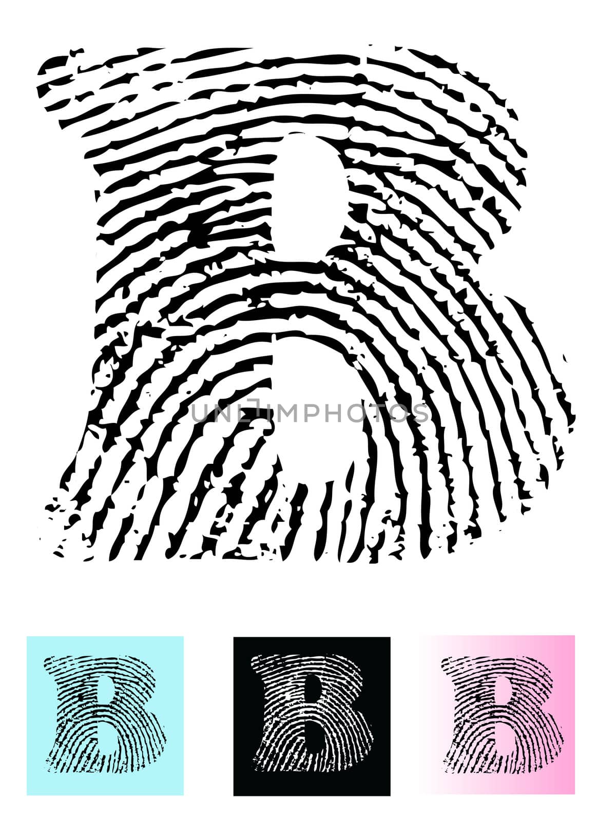 Fingerprint Alphabet Letter B (Highly detailed Letter - transparent so can be overlaid onto other graphics)
