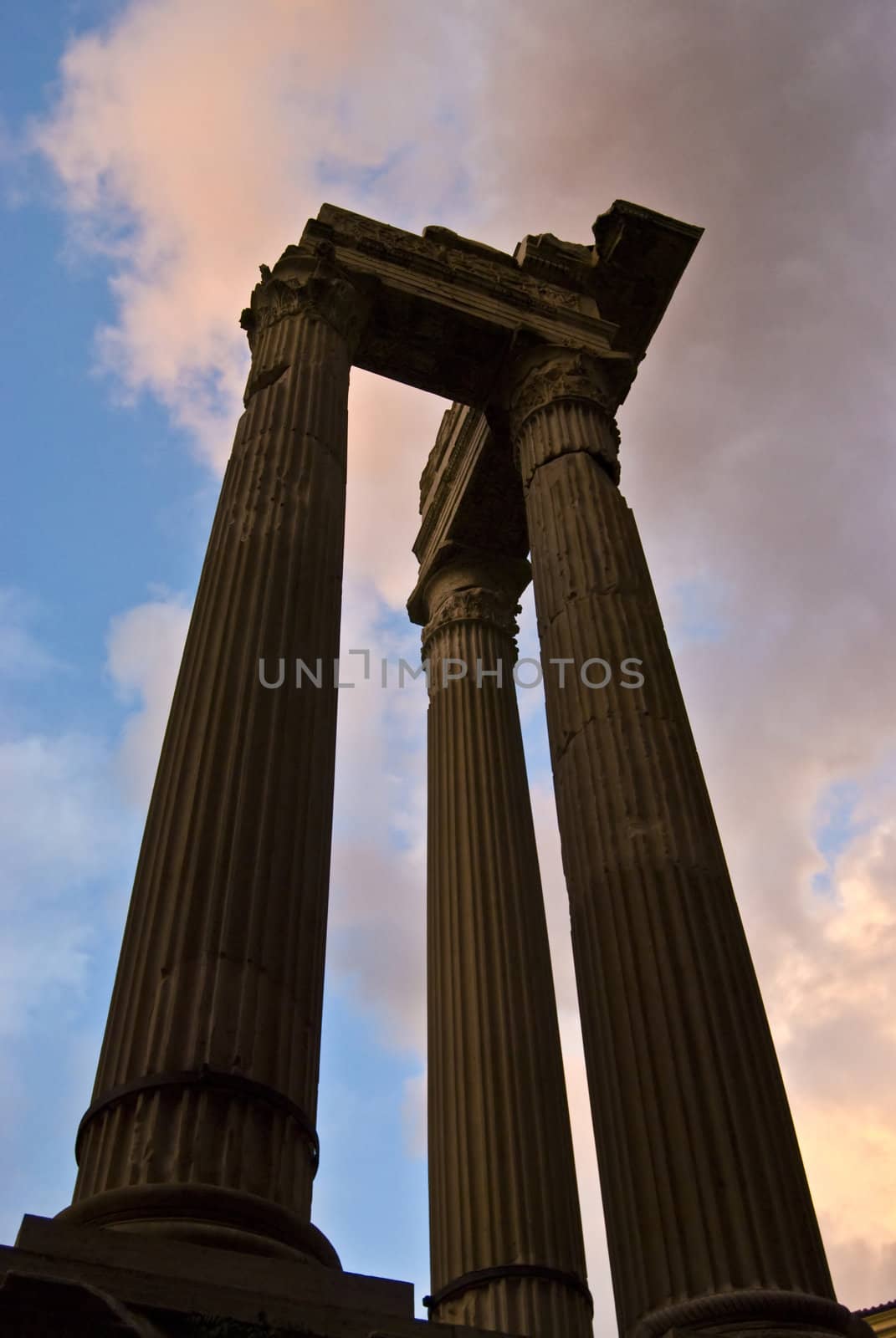 ruin of an old roman temple in Rome, Italy