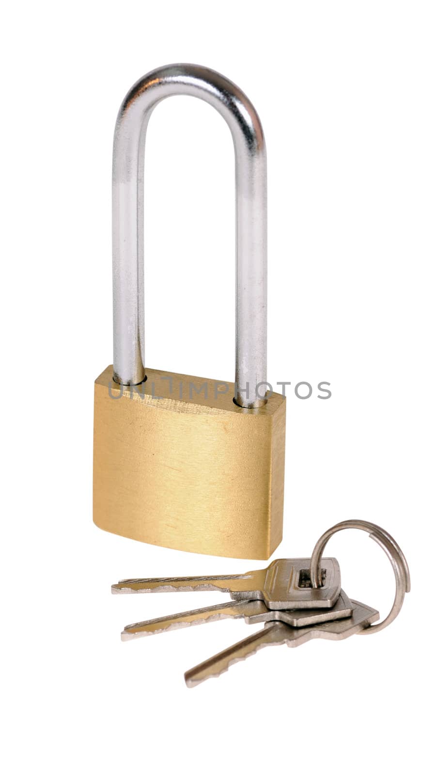 padlock with keys isolated on white background