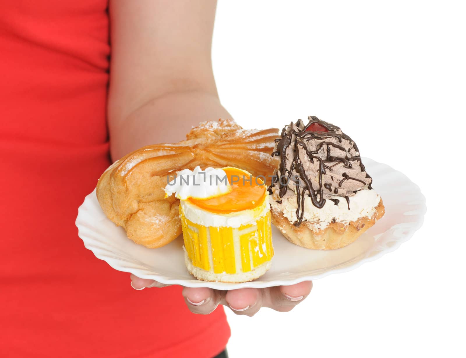 sponge cake on plate isolated on white background