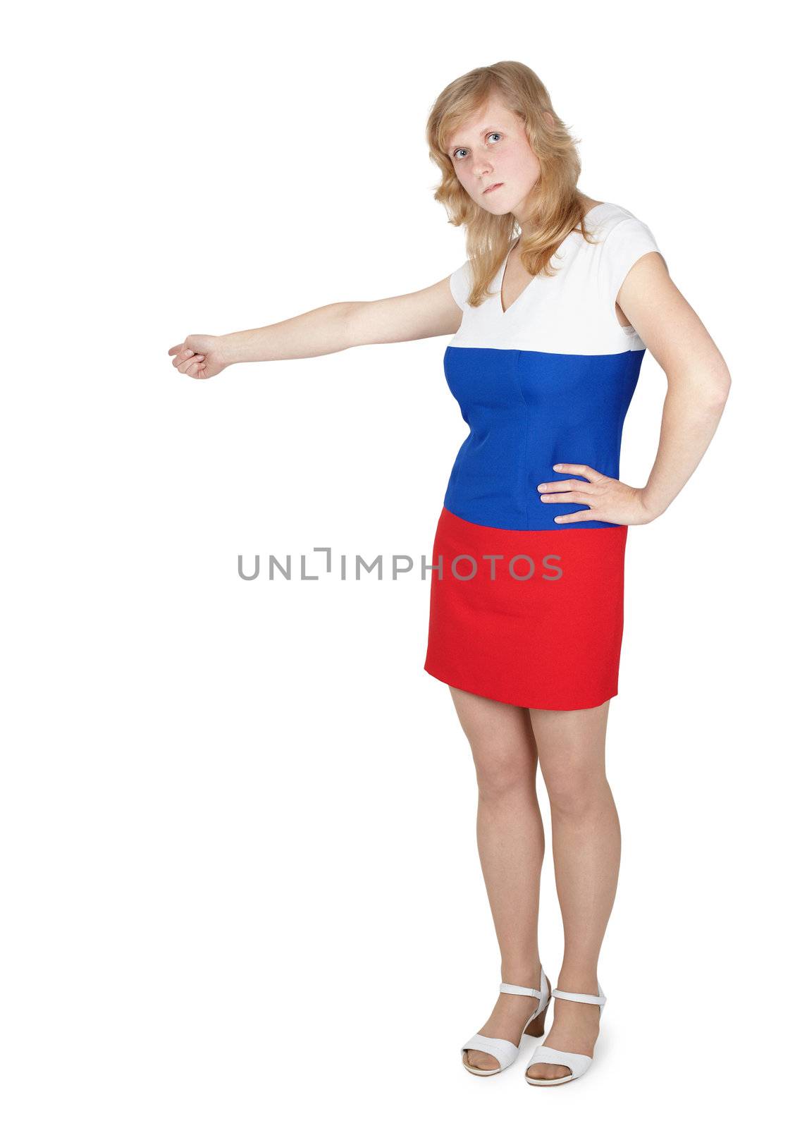 Woman in clothing color Russian flag kicks gesture by pzaxe