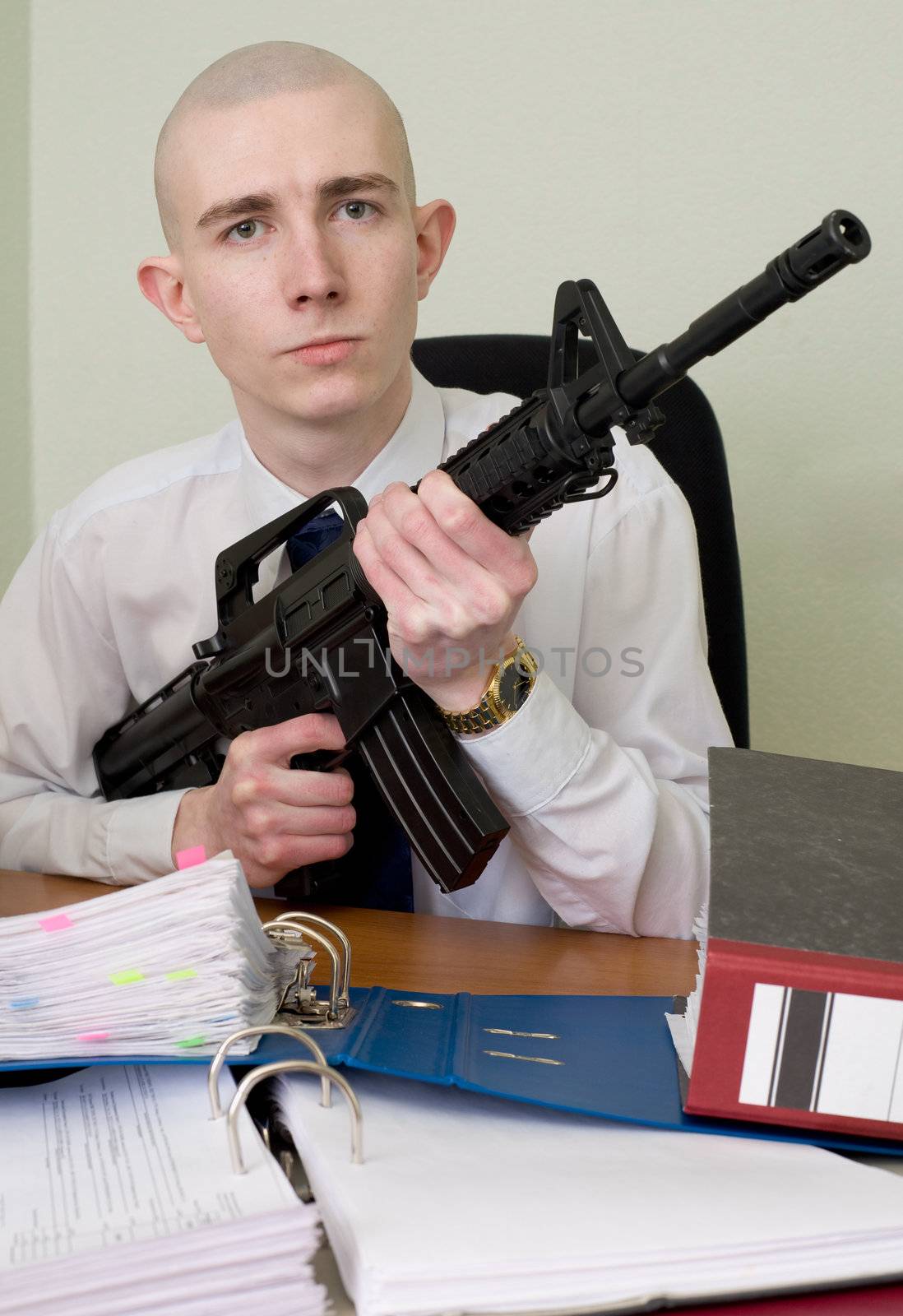 The chief accountant armed with a rifle