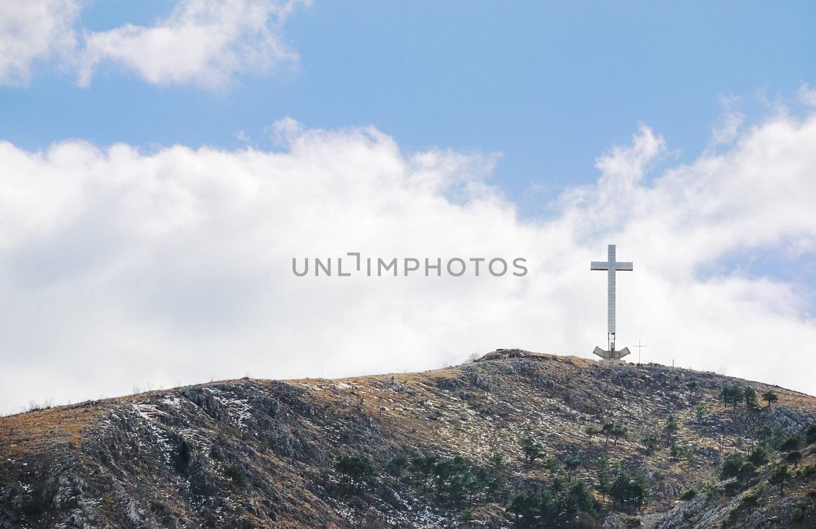 Big cross on the top of hill Hum near Mostar in Bosnia and Herzegovina.