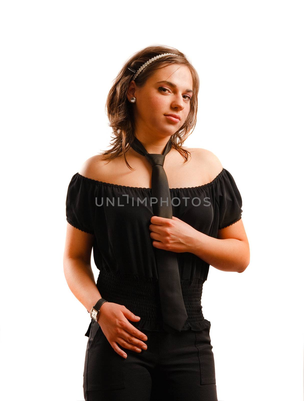 Portrait of attractive beautiful young woman wearing black dress by photovibes