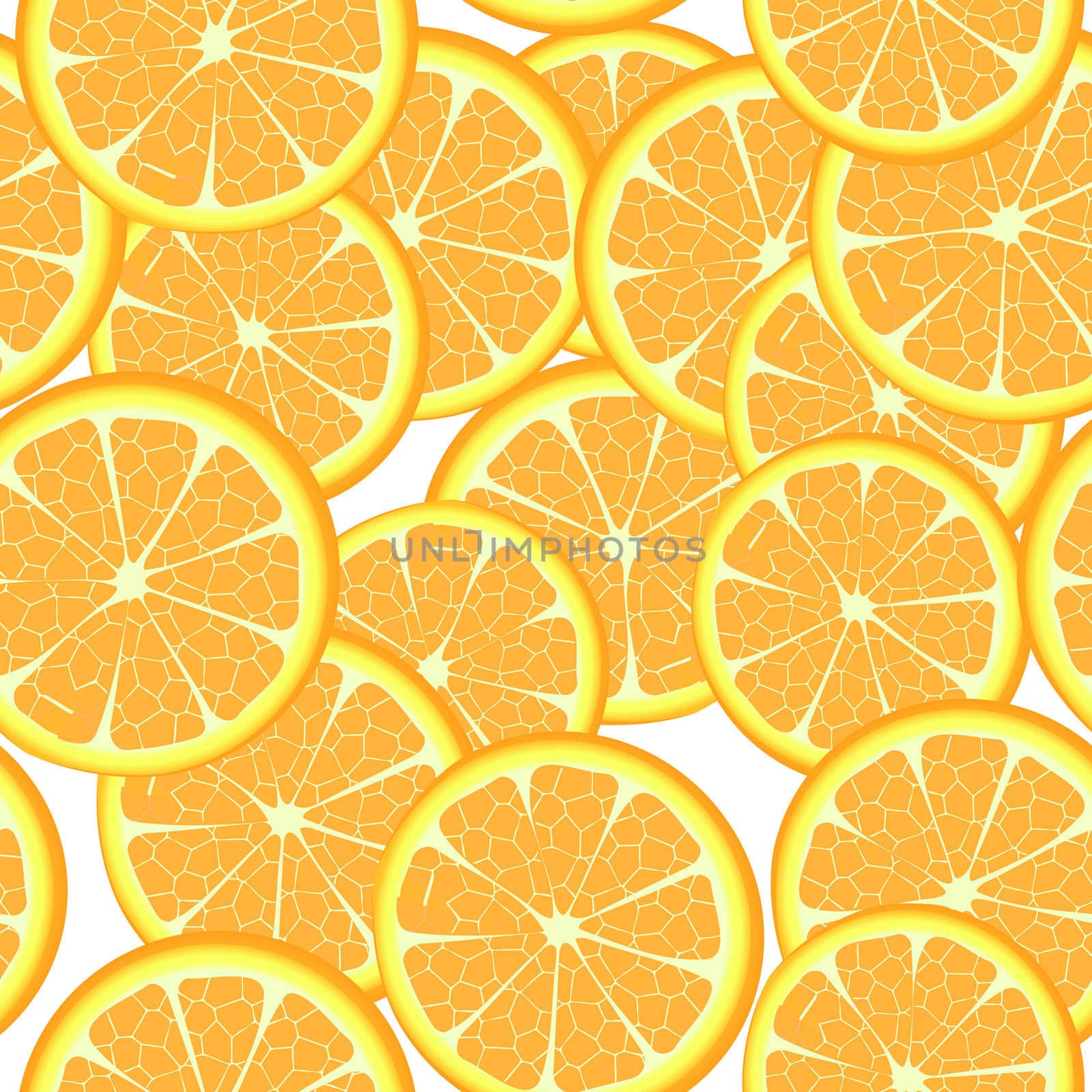 Seamless template of orange slices, pattern on white background
