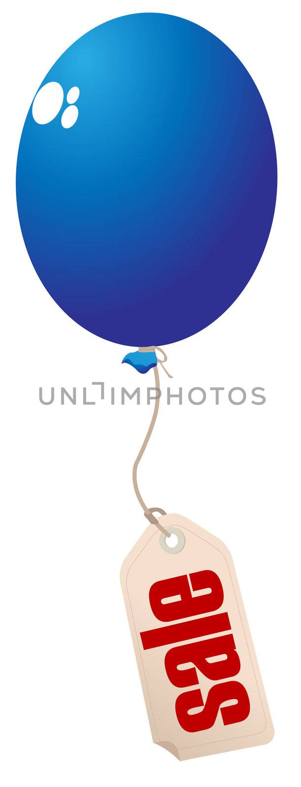 helium balloon with retail tag price, sale concept. Isolated object over white background