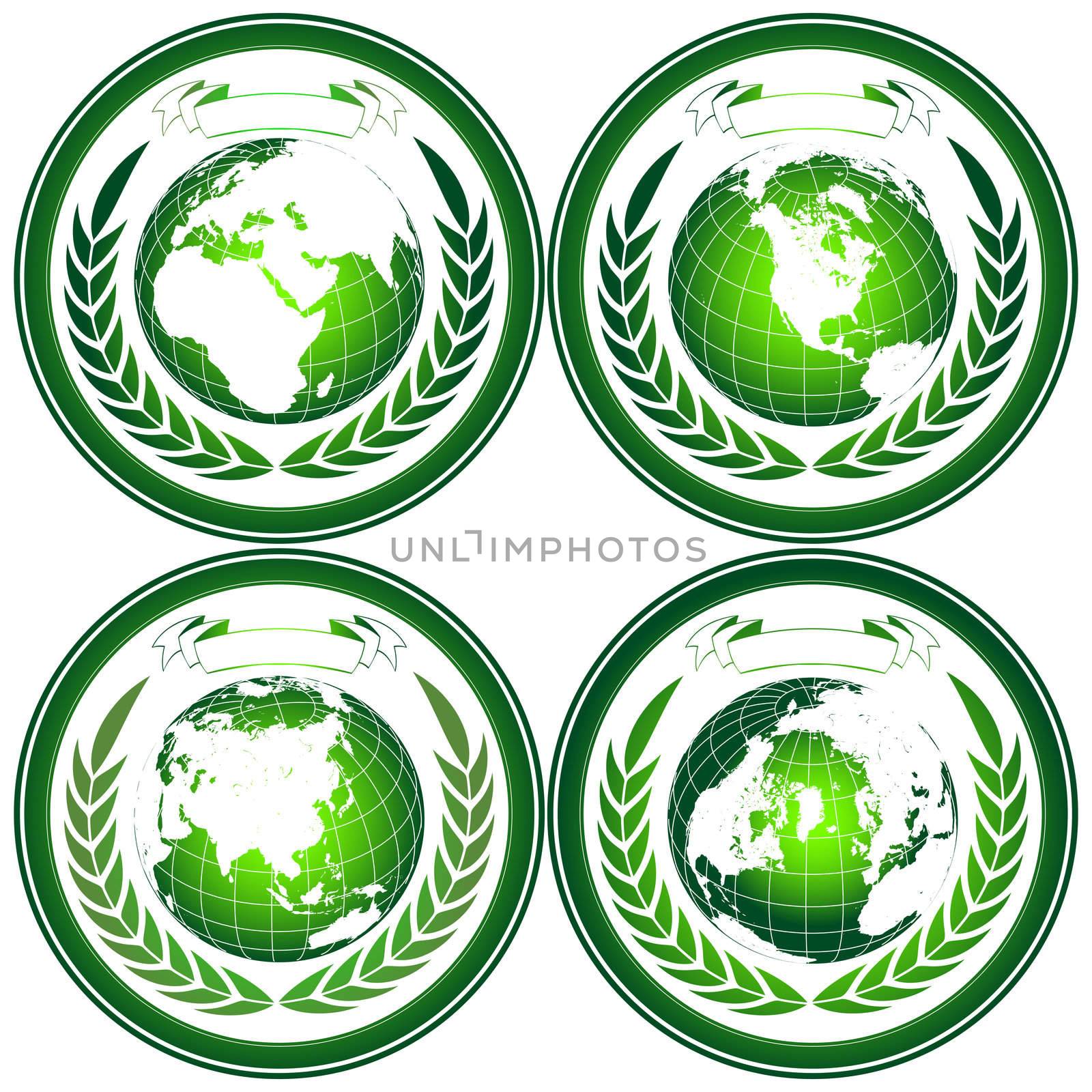 Eco Earth globe stamps with wreath