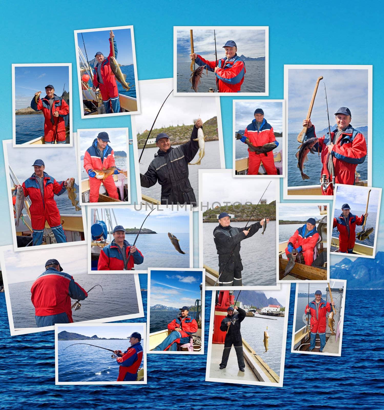 A collage of fishing in Norway