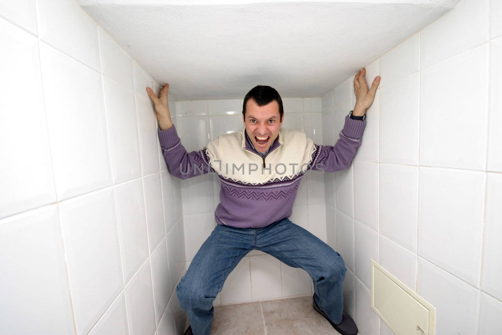 crazy man trapped in a corner