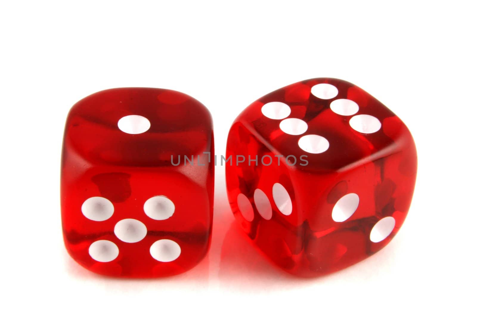 2 Dice close up -  showing the numbers 1 and 6
