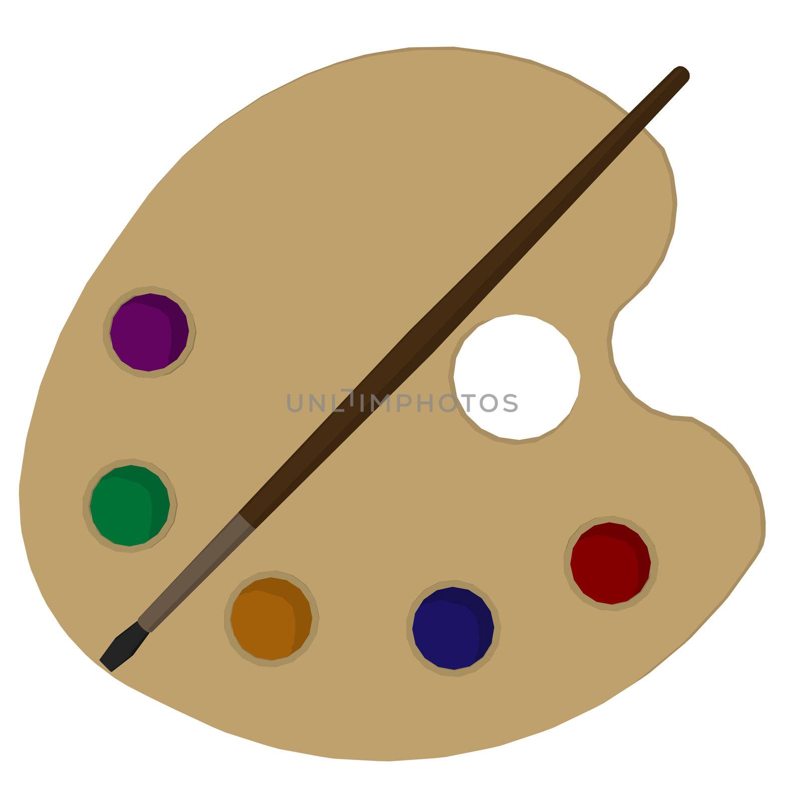 Art Palette with paint brush on a white background
