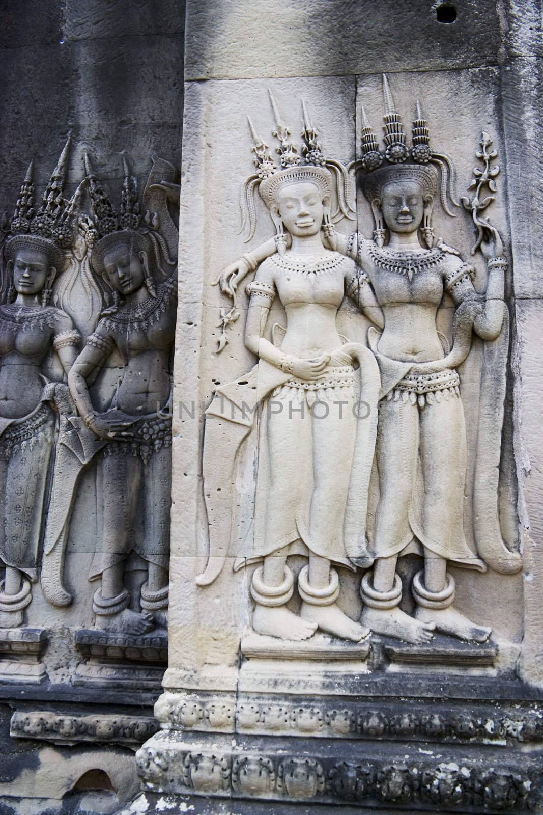 Ancient bas-relief at UNESCO's World Heritage Site of Angkor Wat, located at Siem Reap, Cambodia.