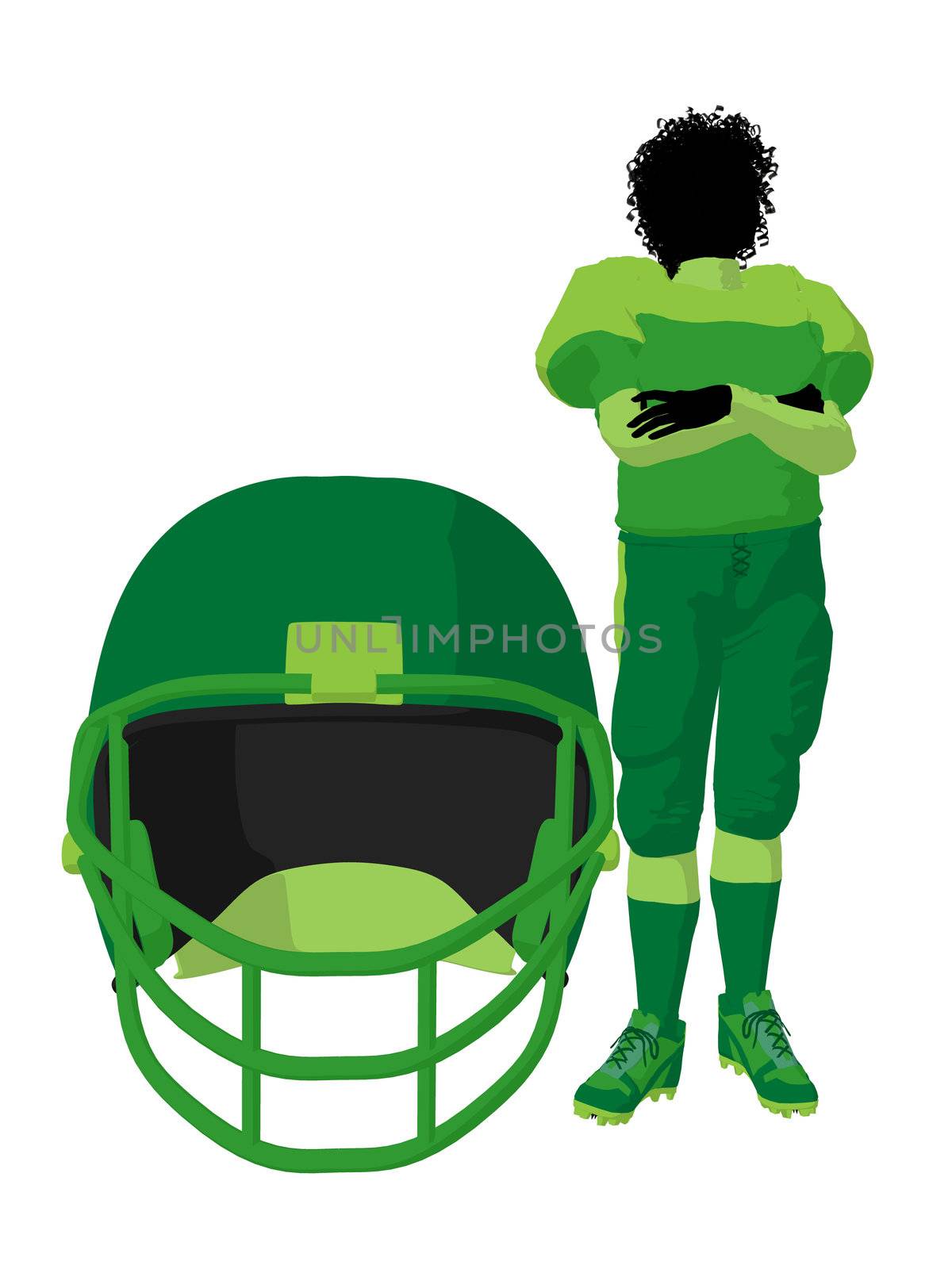 African American Female Football Player Illustration Silhouette by kathygold