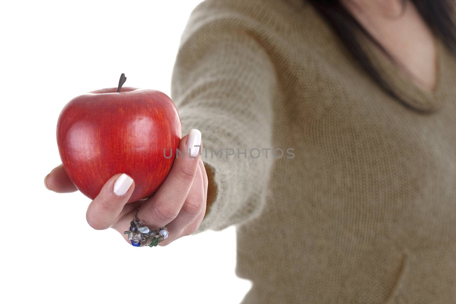 woman holding red apple - health and lifestyle concept by mlopes