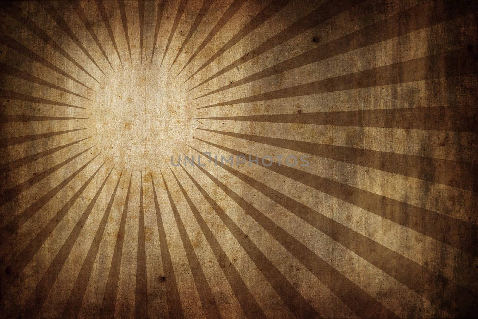 grunge old paper texture background with radial sunburst rays - landscape orientation