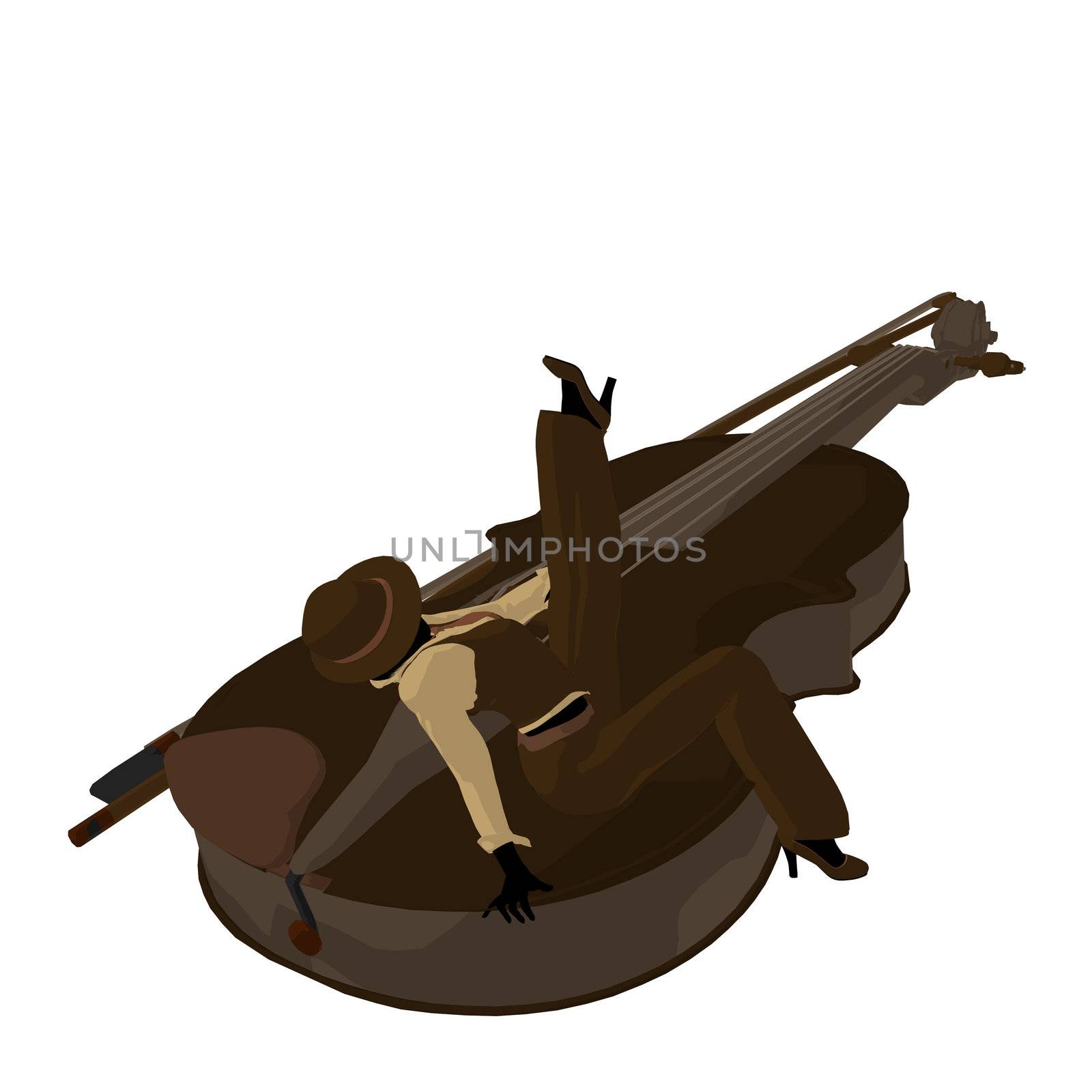 Female jazz player on a violin illustration silhouette on a white background
