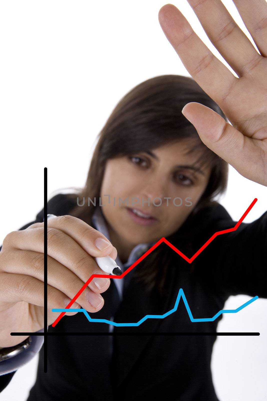 businesswoman drawing sales chart in white board by mlopes