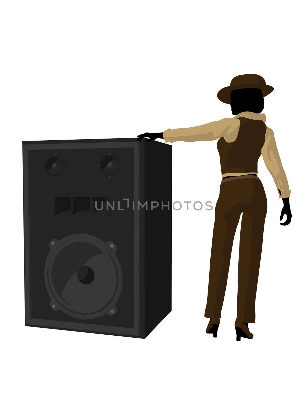 Female jazz musician on a speaker on a white background