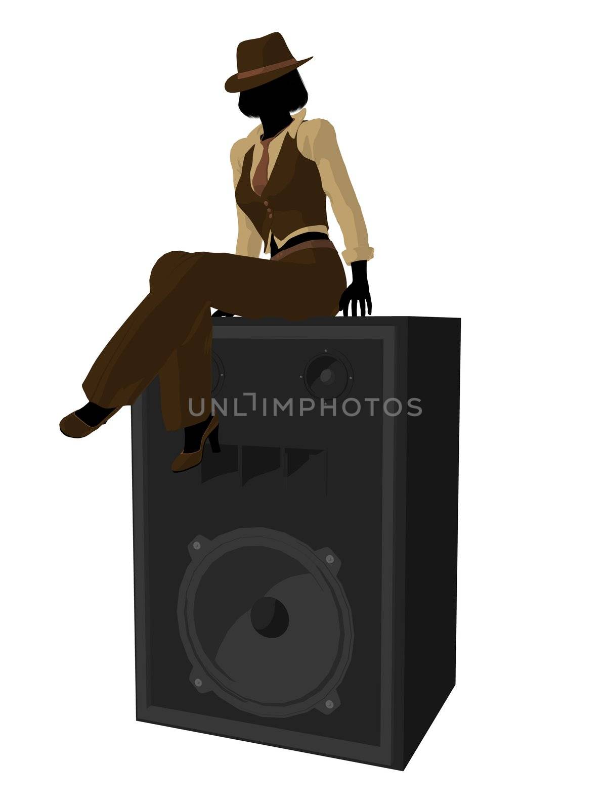 Female jazz musician on a speaker on a white background