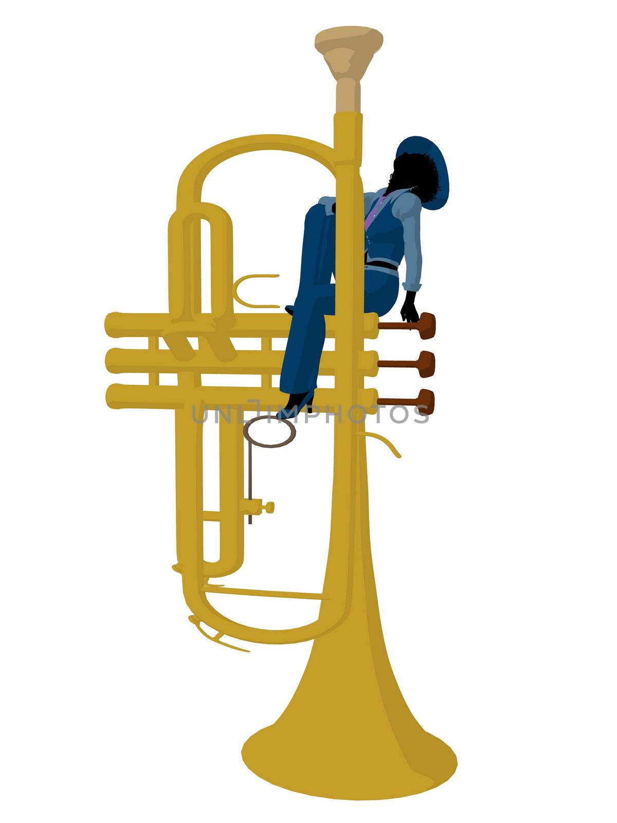 African american jazz musician on a trumpet on a white background