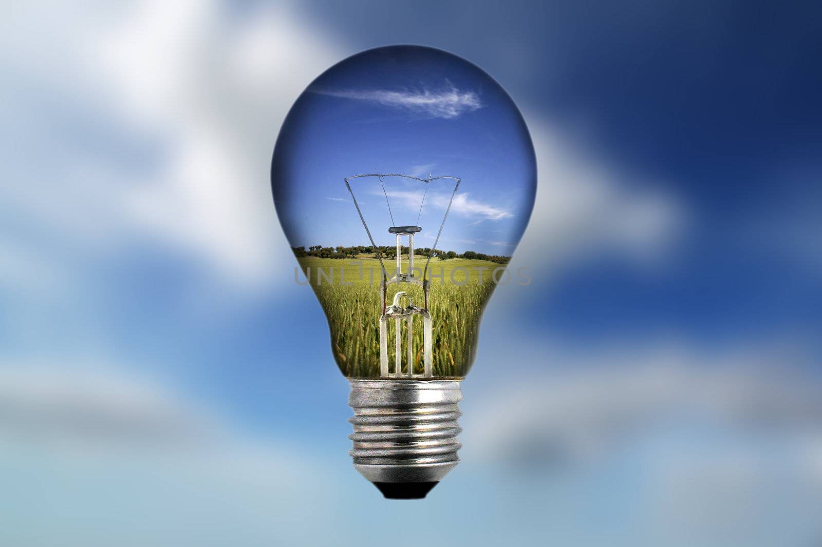 light bulb with landscape inside - environmental concept by mlopes