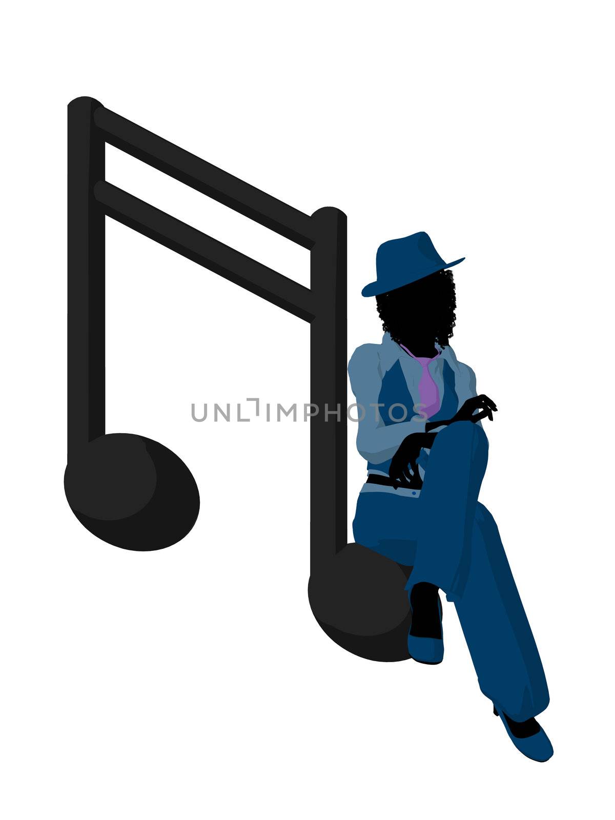 African ameircan jazz musician on a music note on a white background