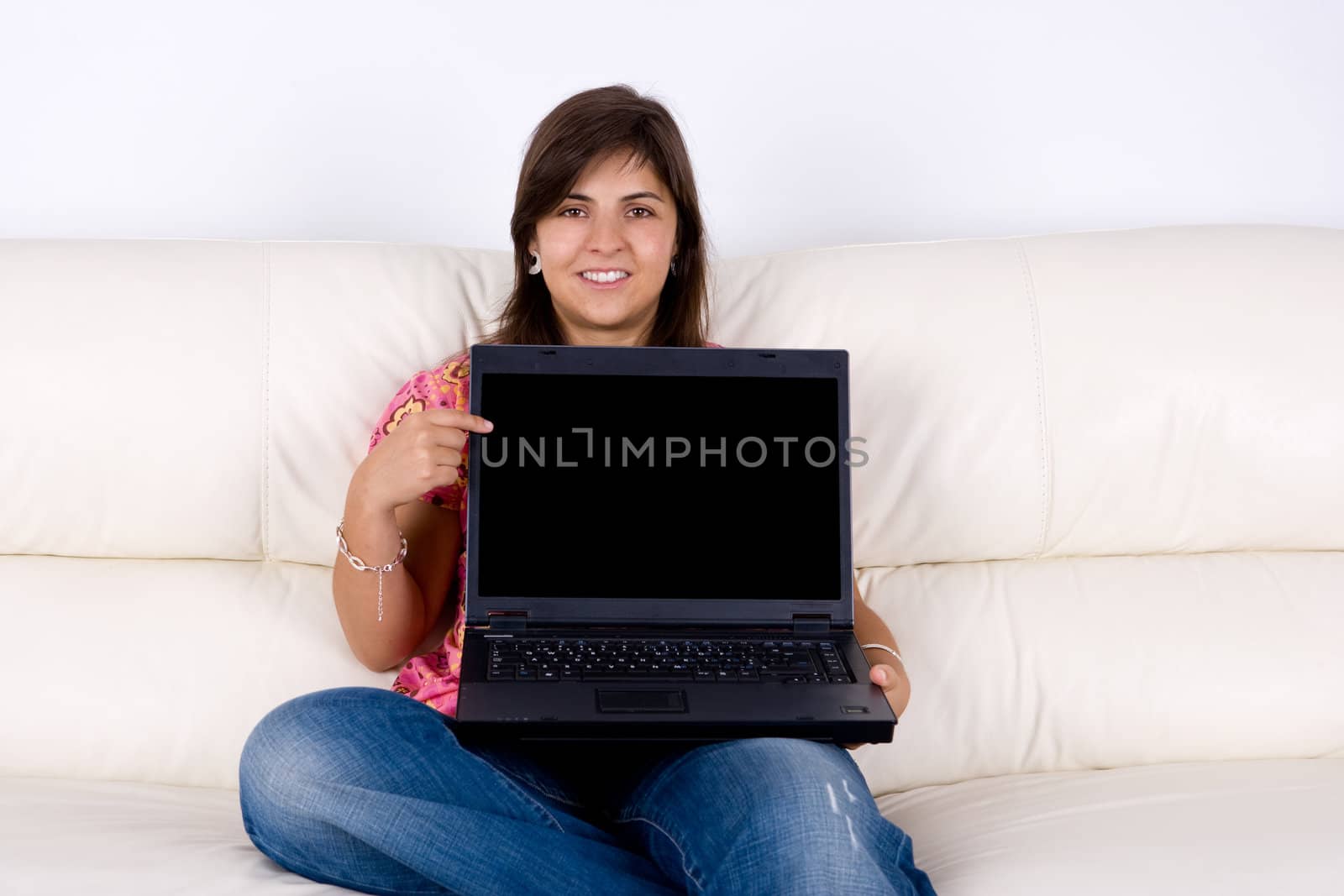beautiful young woman with laptop computer by mlopes