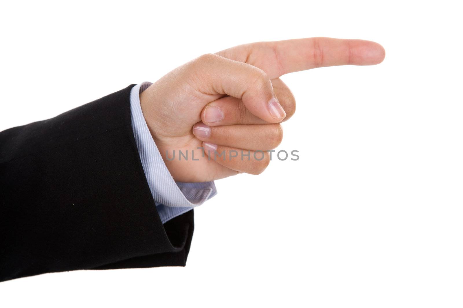 businesswoman hand pointing isolated on white background