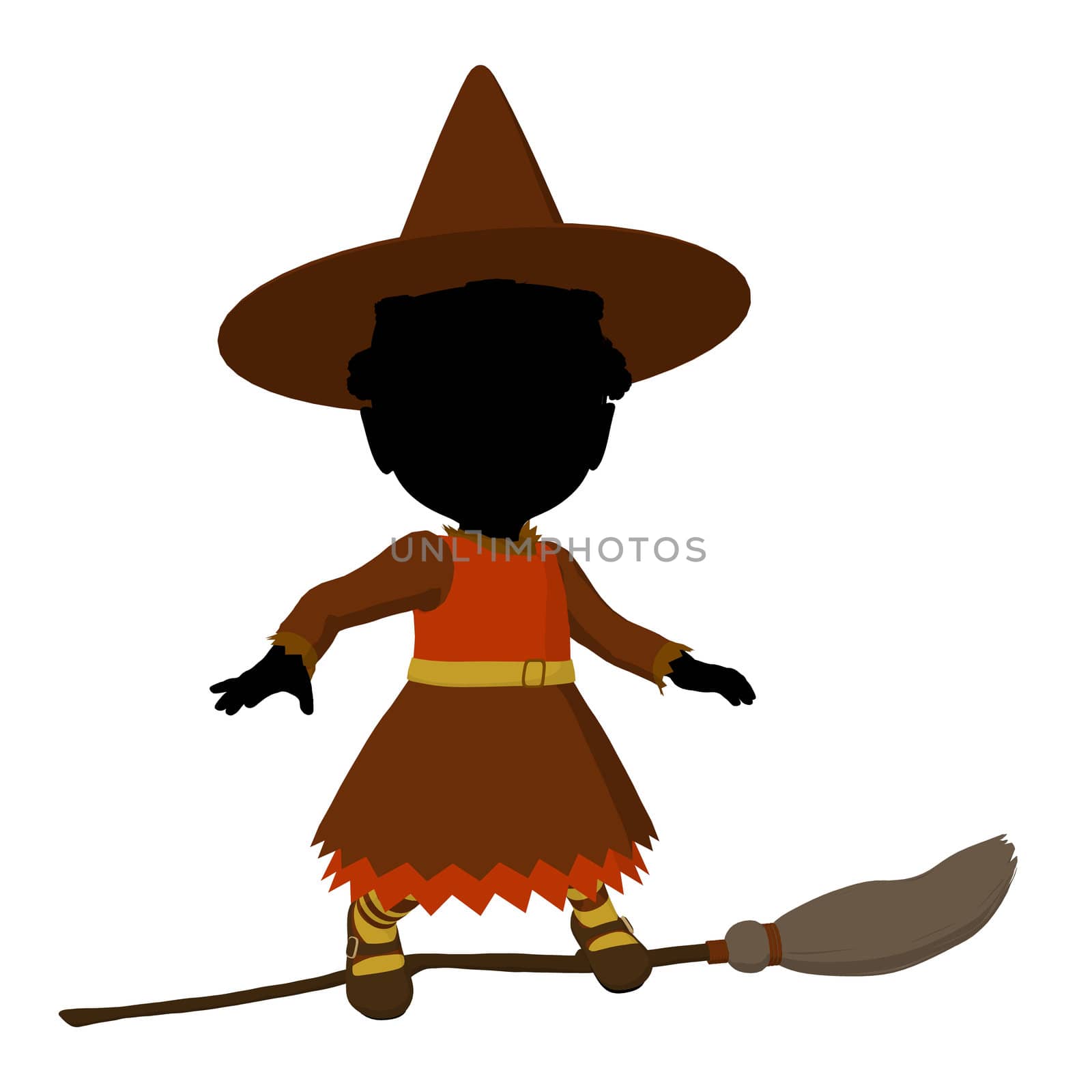 African american little witch illustration silhouette on a white background