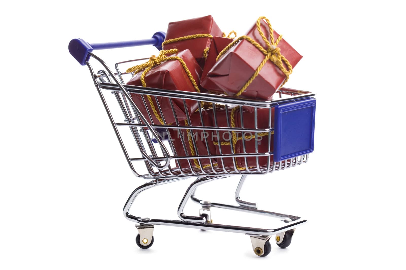 shopping cart full with christmas present box by mlopes