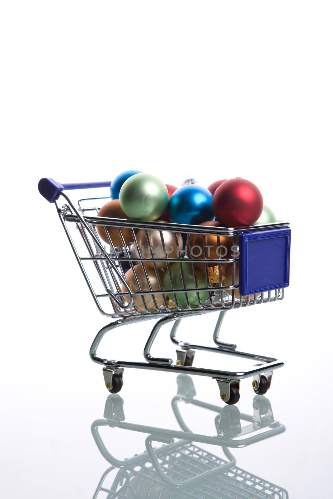 shopping cart full with christmas balls