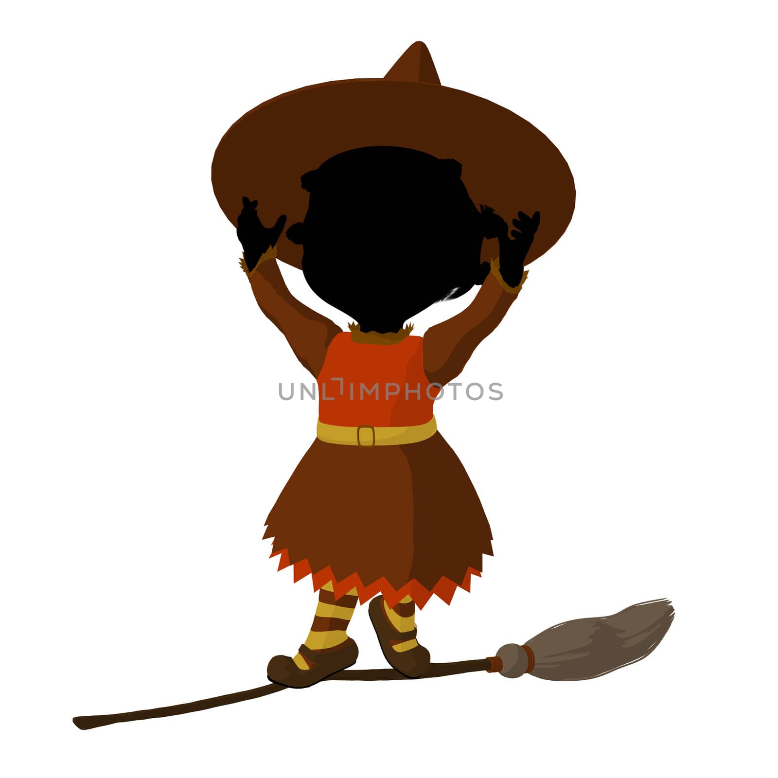 African american little witch illustration silhouette on a white background