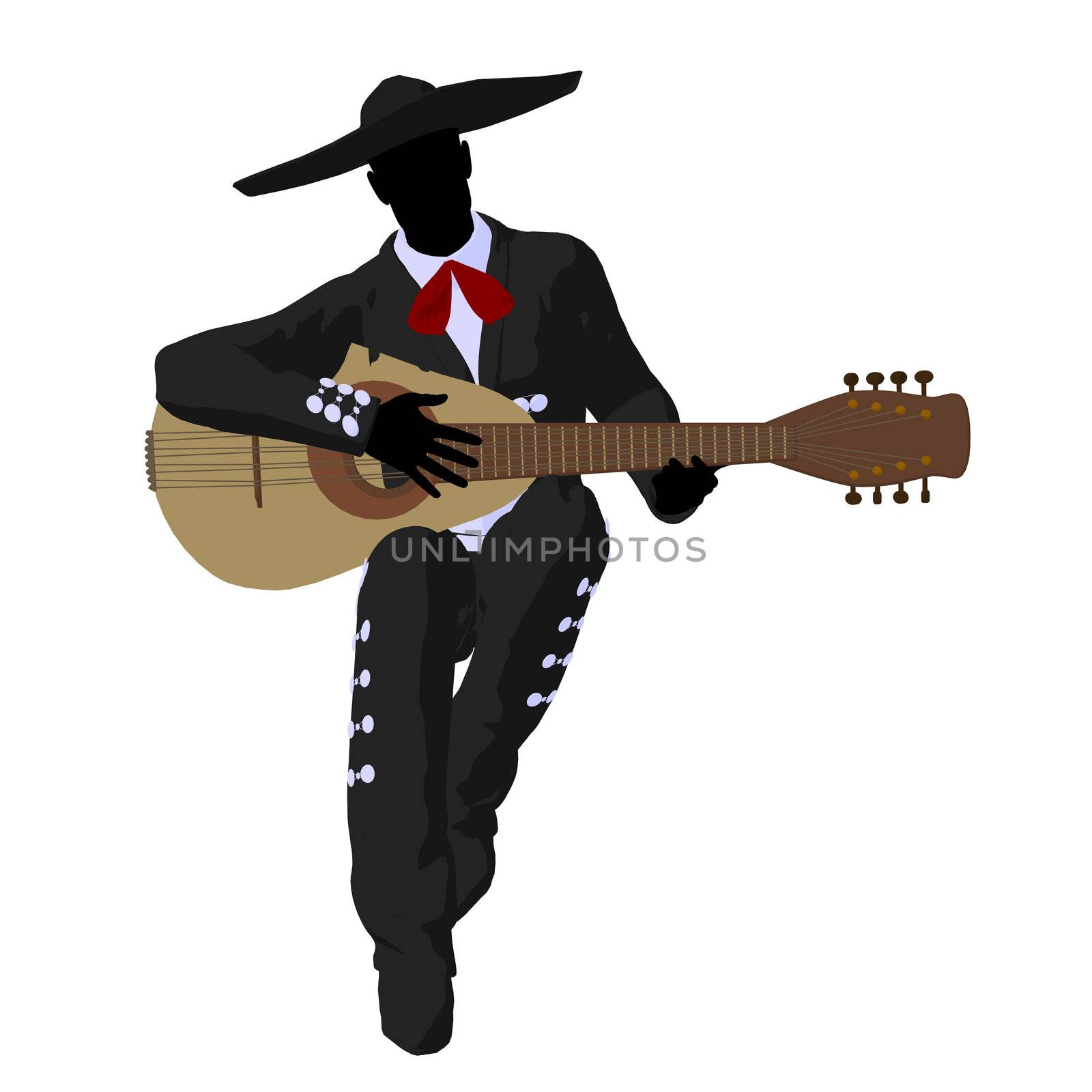 Male mariachi with a guitar illustration silhouette illustration on a white background