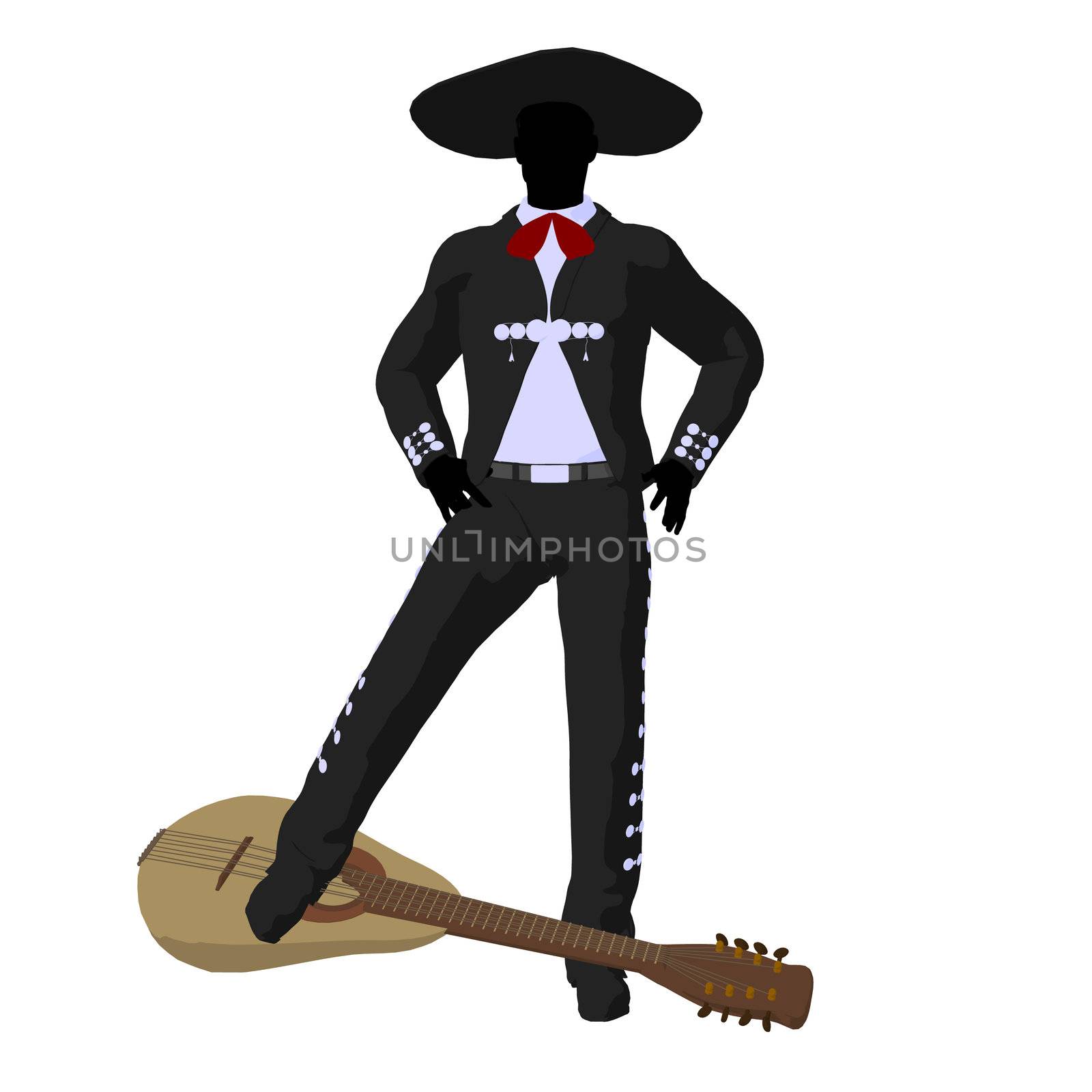 Male mariachi with a guitar illustration silhouette illustration on a white background