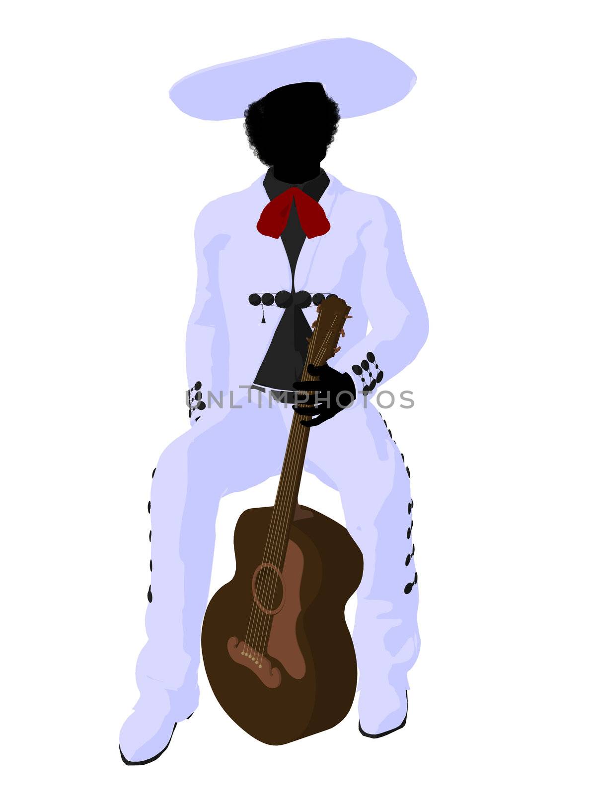 African american mariachi with a guitar illustration silhouette illustration on a white background