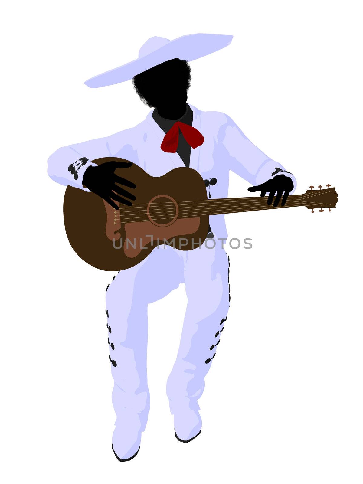 African american mariachi with a guitar illustration silhouette illustration on a white background