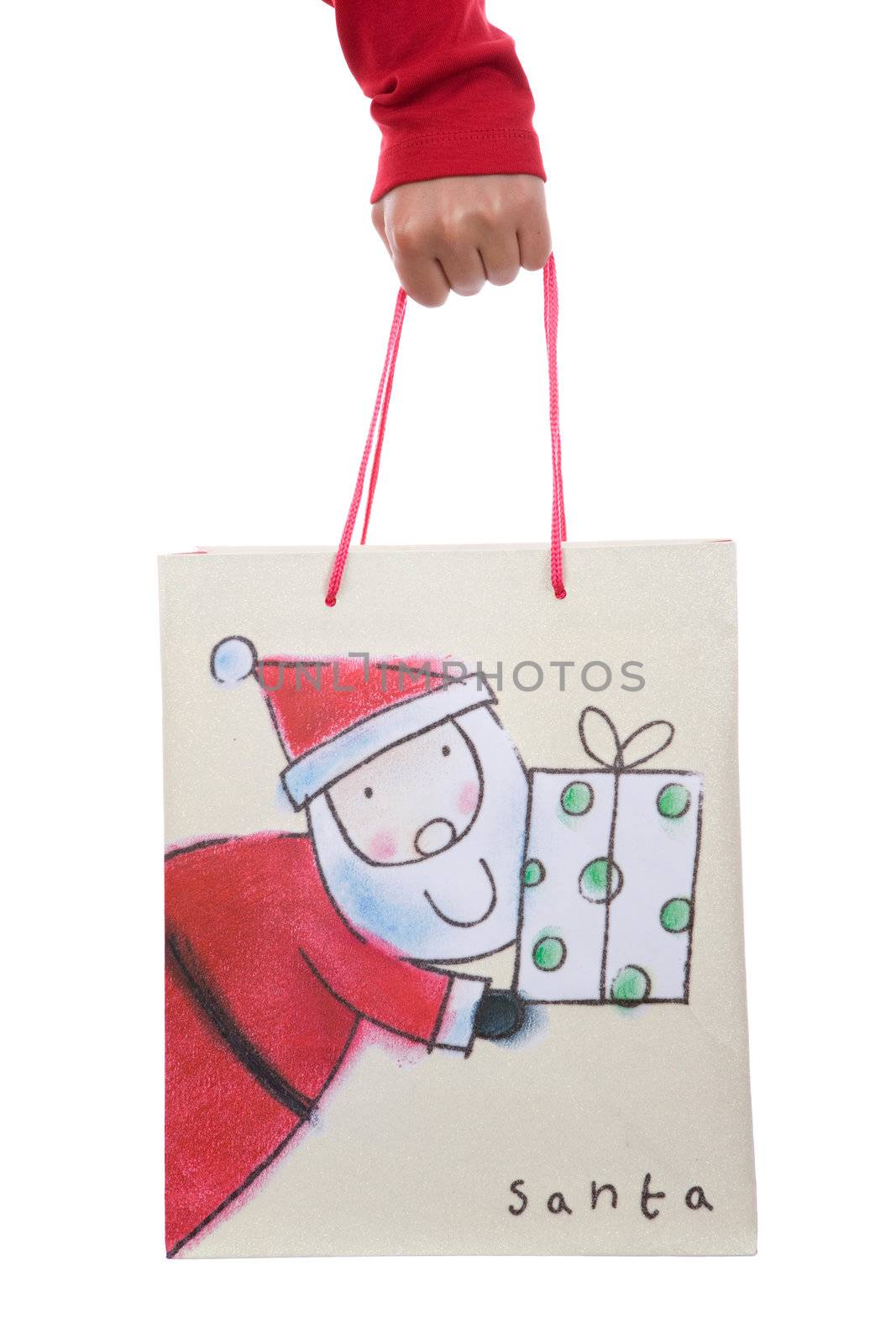 woman holding christmas present bag in the hand by mlopes