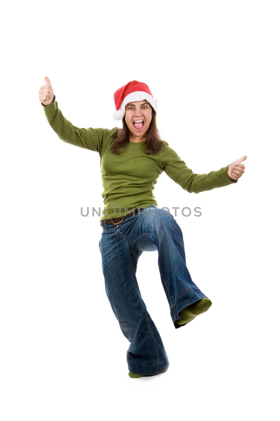 funny santa woman with green shirt isolated on white background by mlopes