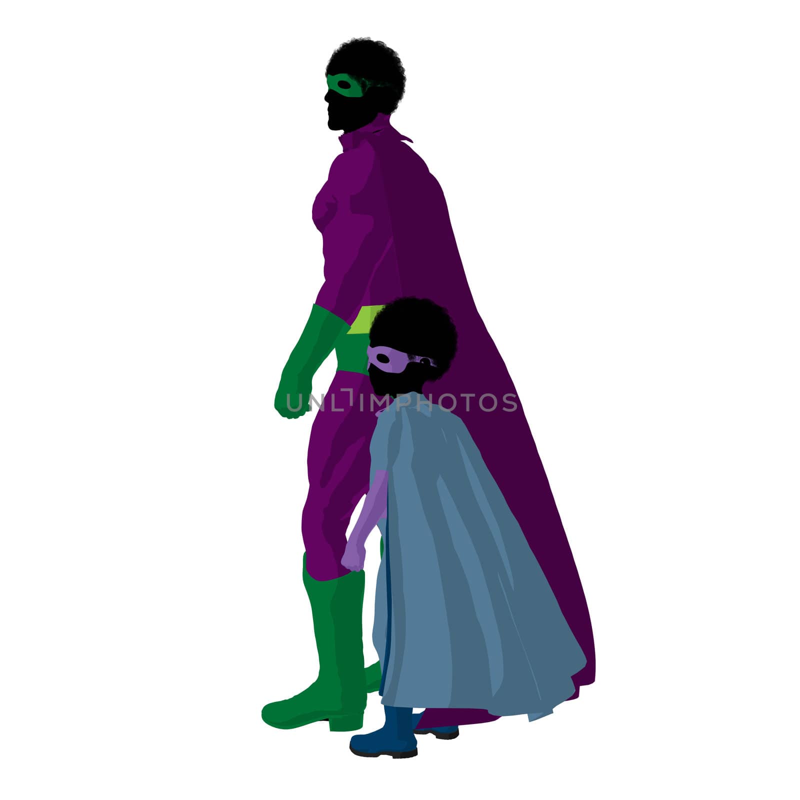 African American Super Hero Dad Illustration Silhouette by kathygold