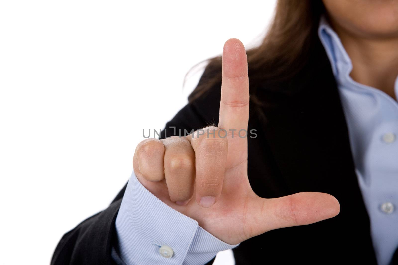 businesswoman hand sign isolated on white background