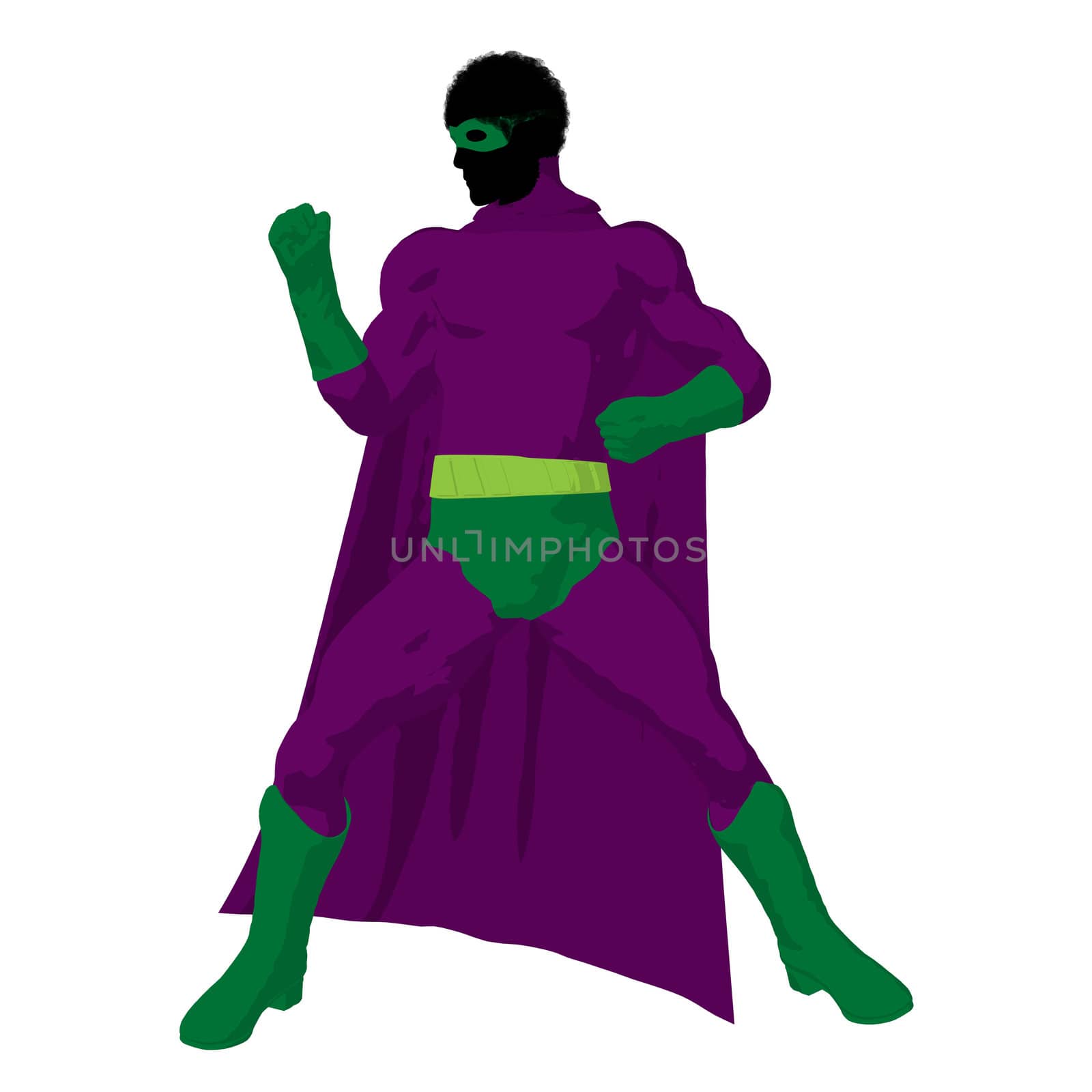 African american super hero silhouette on a white background