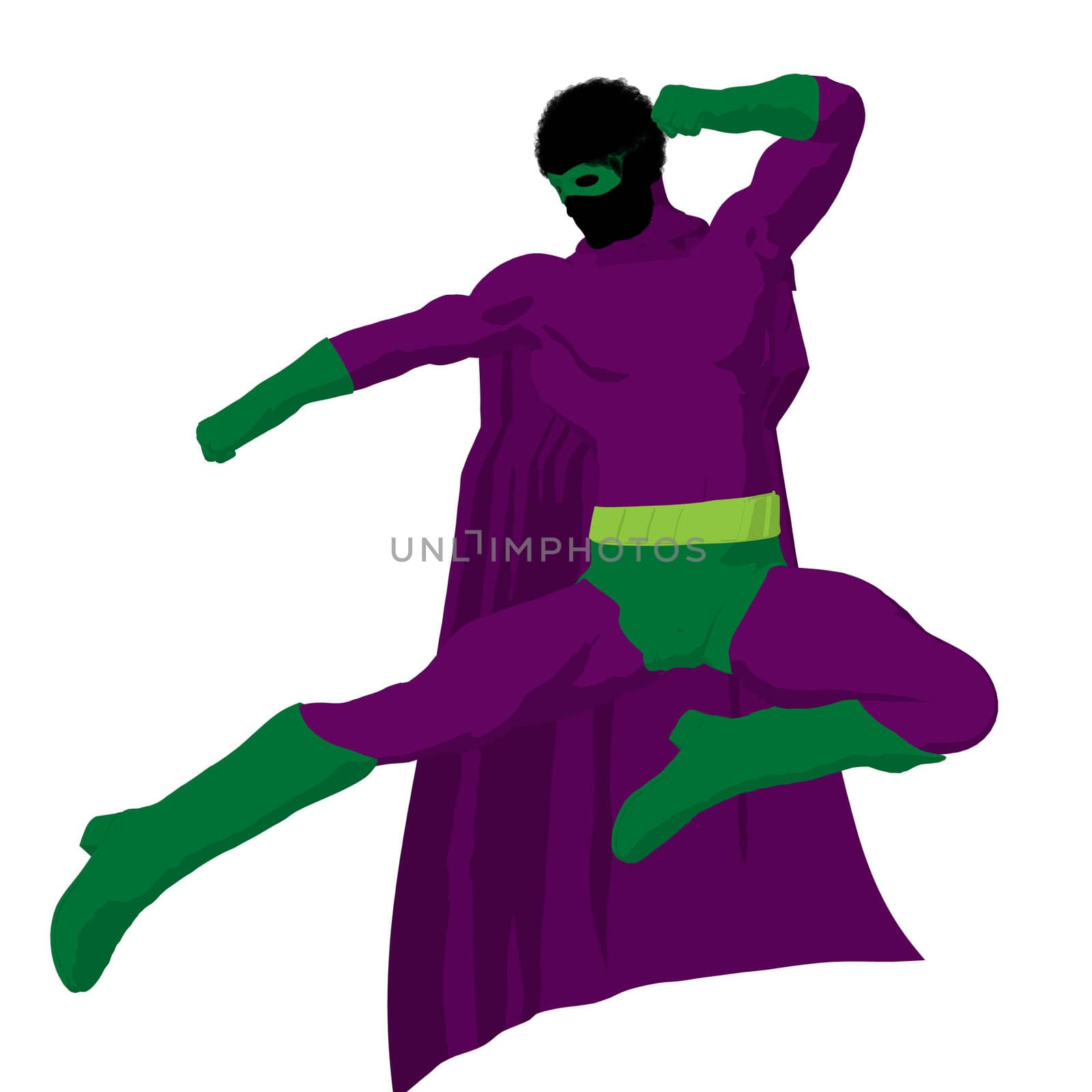 African american super hero silhouette on a white background