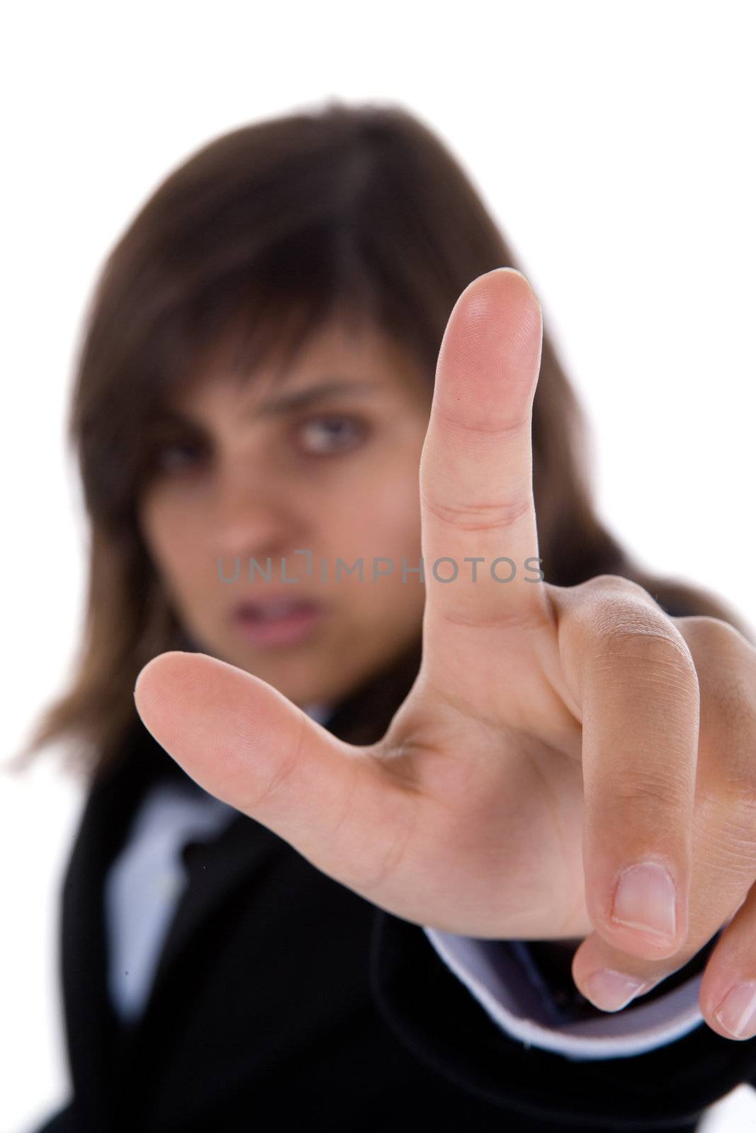 businesswoman touch screen with finger by mlopes