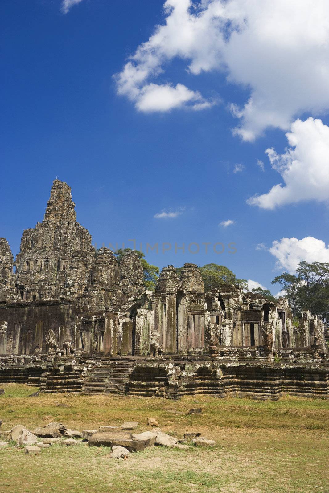 Image of UNESCO's World Heritage Site of Bayon, which is part of the larger temple complex of Angkor Thom, located at Siem Reap, Cambodia. This is one of the temples in Siem Reap where the Hollywood movie Lara Croft Tomb Raider was filmed at.